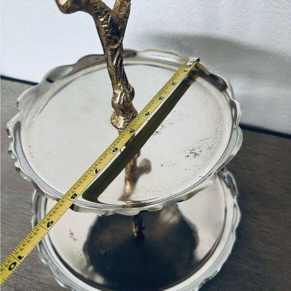 Metal Silver Gold Bird Branch Tiered Tray Centerpiece Serveware Decor - Picture 6 of 6
